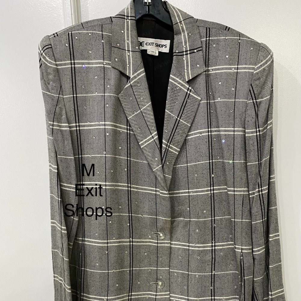 Beautiful Exit Shops Plaid Rhinestone Blazer Style Jacket! Size M